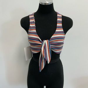 Striped knit , tie knot crop top